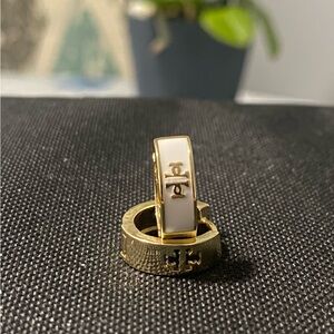 Gold and White Hoop Earrings